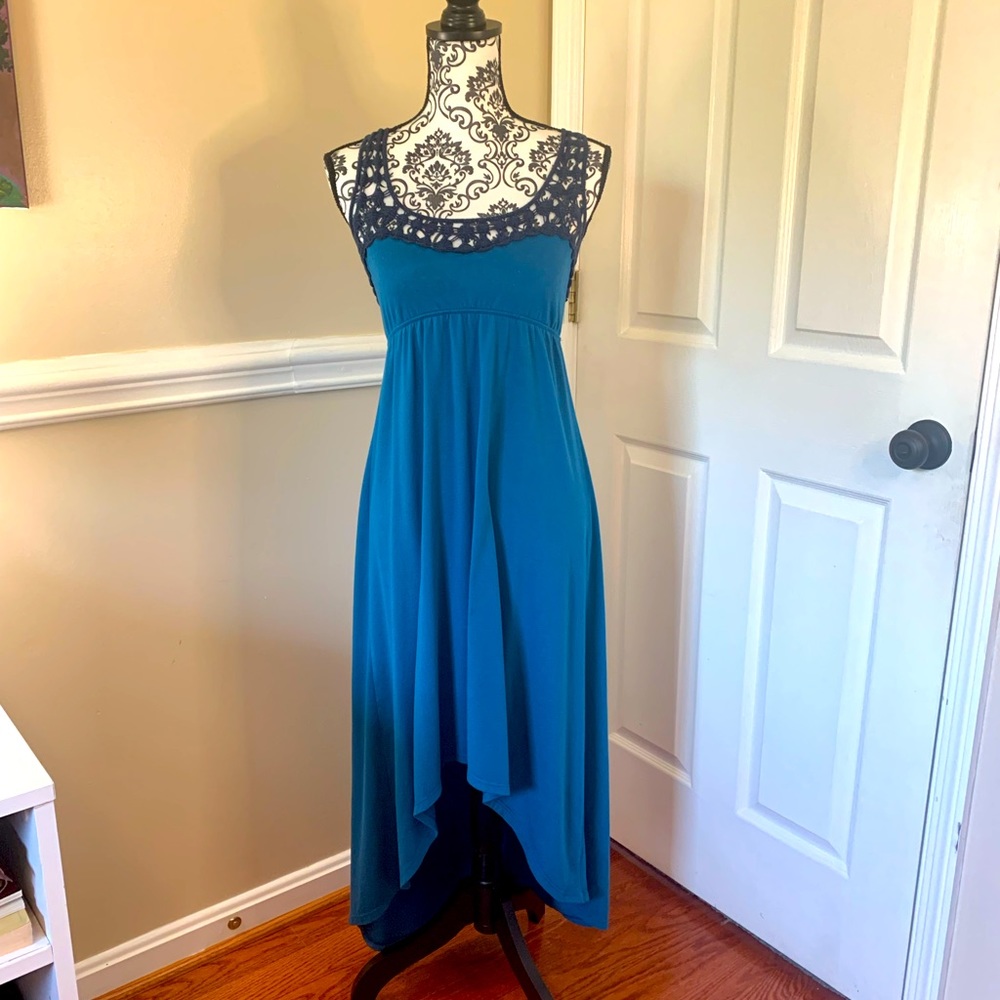 Mudd, Women’s, high/low, maxi dress with lace, size large